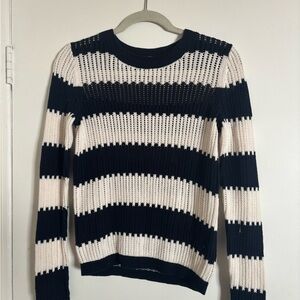 LOFT Navy and White Striped Crew Neck Sweater